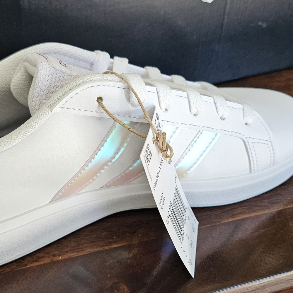 Adidas White and Silver Sneakers with Textured Upper